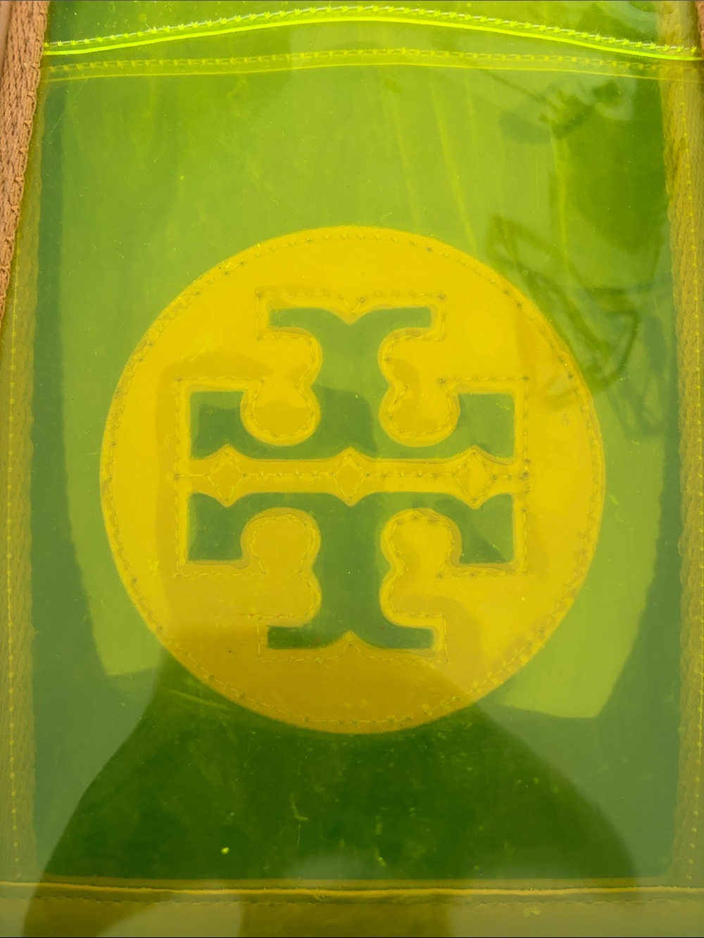 Tory Burch Neon Yellow Clear Tote with Tan Trim - Picture 7 of 11